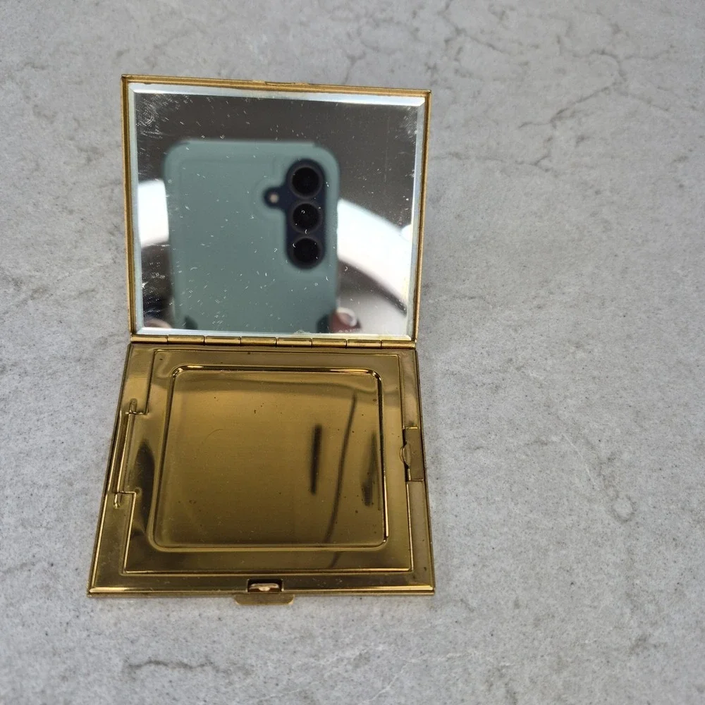 Vintage Trickettes by Weisner Of Miami‎ Brass Aventurine Compact Case Mirror